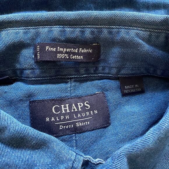 Chaps Ralph Lauren Dress Shirts Button Up Shirt Dark Blue Mens 15.5 32/33 - Picture 2 of 8